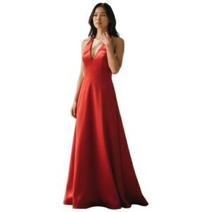 Victor Costa Vintage Red Satin V-Neck Gown in Size 10